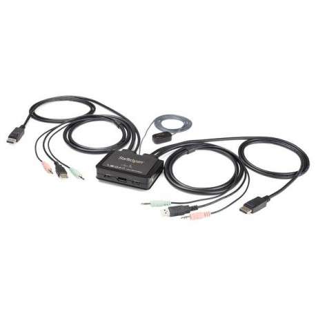 StarTech.com Commutateur KVM à 2 ports USB 4K 60 Hz DisplayPort avec câbles incorporés - 1