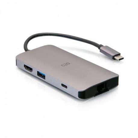 C2G Mini station d’accueil USB-C 8 en 1 avec HDMI, 2 USB-A, Ethernet, lecteur de carte SD et USB-C, alimentation électri - 1