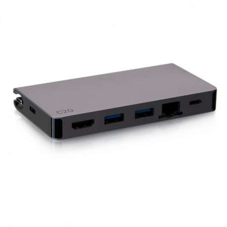 C2G Station d’accueil compacte USB-C 5 en 1 avec HDMI, 2 USB-A, Ethernet et USB-C, alimentation électrique jusqu’à 100 W - 1