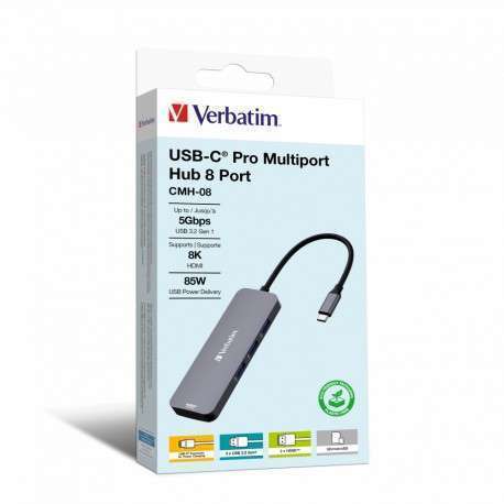 Verbatim CMH-08 USB Type-C 5000 Mbit/s Argent - 1