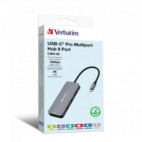Verbatim CMH-09 USB Type-C 10000 Mbit/s Argent - 1