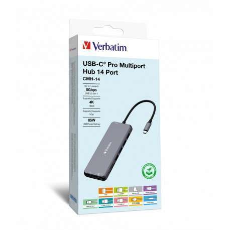 Verbatim CMH-14 USB Type-C 5000 Mbit/s Argent - 1