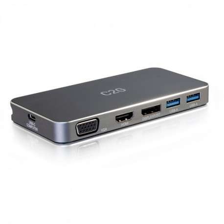 C2G Station d’accueil MST USB-C[R] pour deux écrans avec HDMI[R], DisplayPort[TM], VGA et alimentation jusqu’à 65 W - 4K - 1