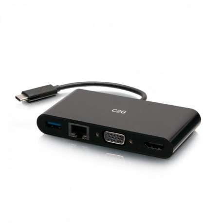 C2G Adaptateur multiport USB-C® vers HDMI®, VGA, USB-A, et RJ45 - 4K 30 Hz - Noir - 1