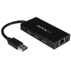 StarTech.com Hub USB 3.0 portable à 3 ports avec câble intégré plus Gigabit Ethernet - Aluminium - 1