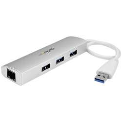 StarTech.com Hub USB 3.0 portable à 3 ports avec Gigabit Ethernet - Câble intégré - Aluminium - 1