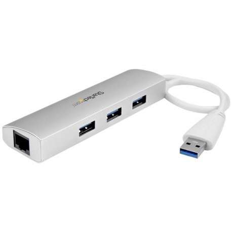 StarTech.com Hub USB 3.0 portable à 3 ports avec Gigabit Ethernet - Câble intégré - Aluminium - 1