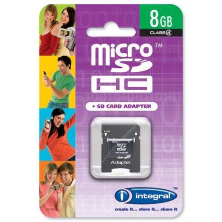 Integral 8GB microSD + SD Adapter 8Go MicroSDHC mémoire flash - 1