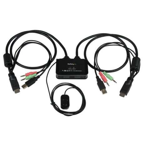 StarTech.com Switch Commutateur KVM 2 Ports USB, HDMI avec Audio et Câbles pour 2 PC sur 1 écran - Auto Alimenté - 1